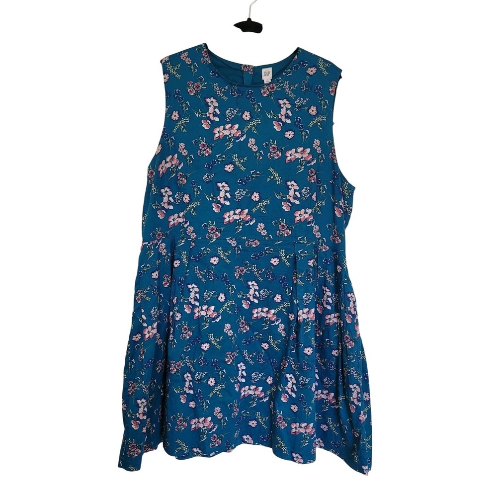 GAP Plus 20 Blue Pink White Floral Fit & Flare Dress Sleeveless Pleated